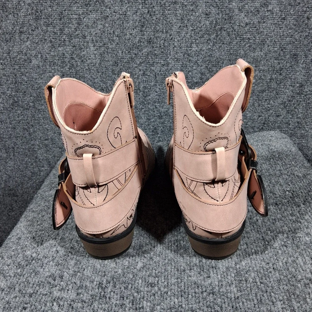 Esprit Womens Blush Pink Western Ankle Boots Embroidered Buckle Harness‎ Size 9M